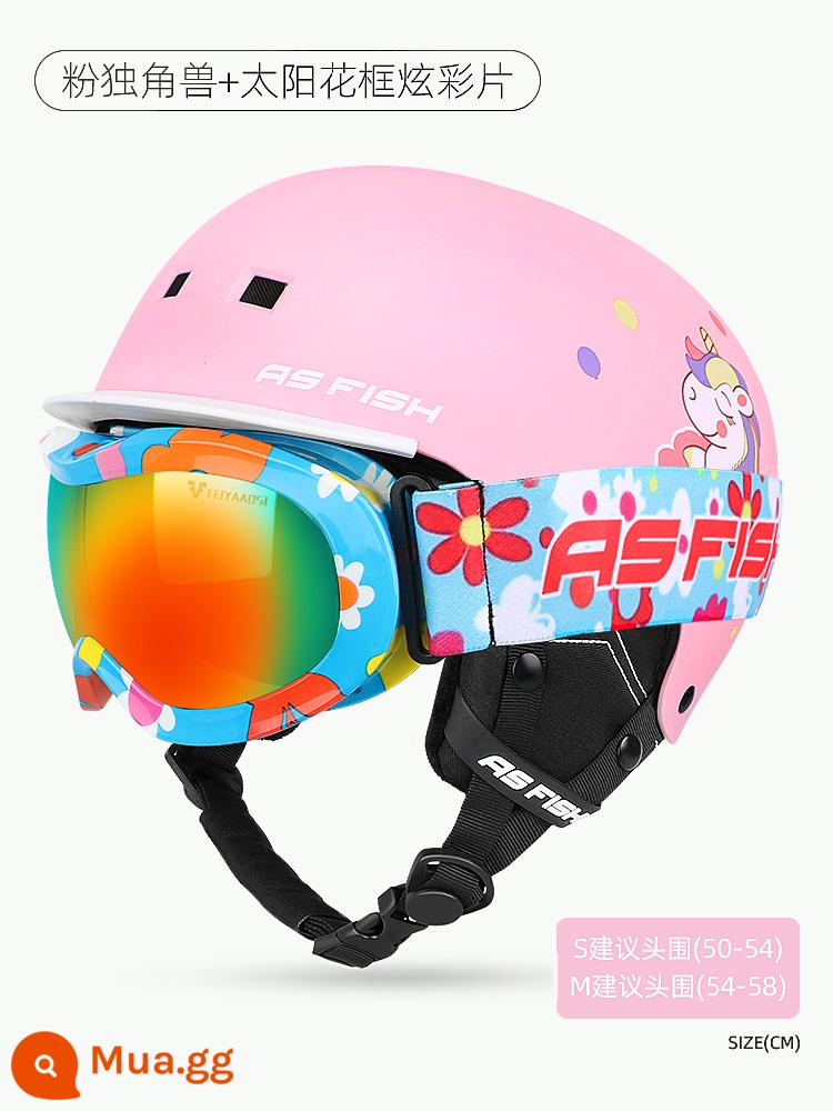 Kính trượt tuyết Ski Gương, Trẻ em, Girls, Baby Snow Field Goggles Card Thiết bị chống lại bộ đầy đủ - Kỳ lân hồng + khung hoa hướng dương đầy màu sắc