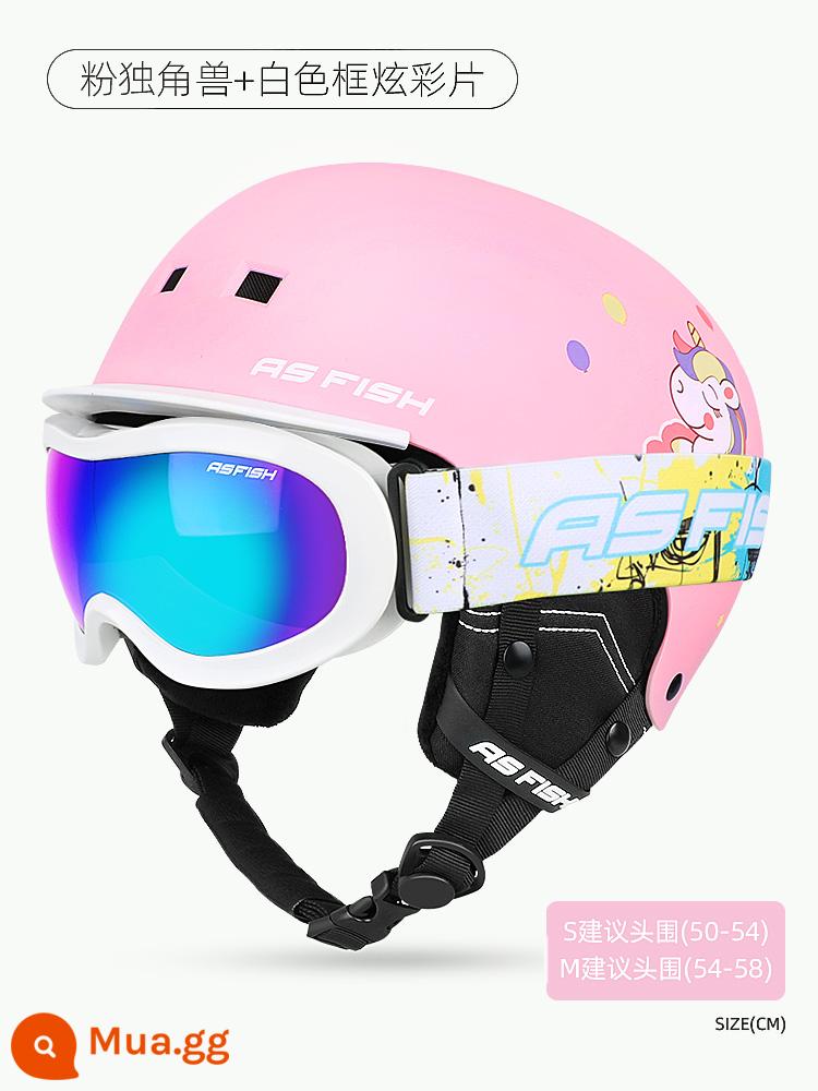 Kính trượt tuyết Ski Gương, Trẻ em, Girls, Baby Snow Field Goggles Card Thiết bị chống lại bộ đầy đủ - Kỳ lân hồng + phim đầy màu sắc khung trắng