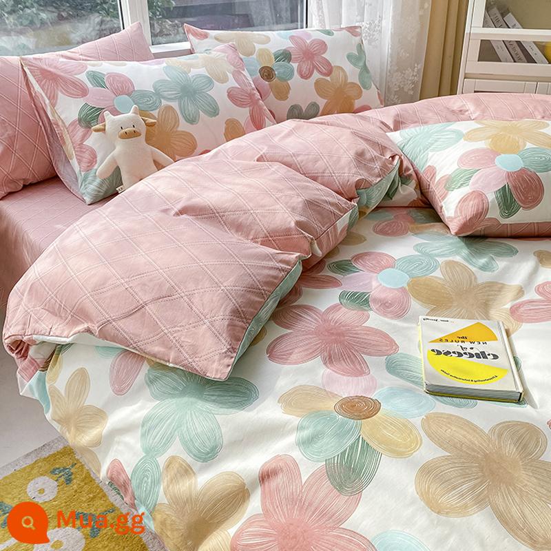 Jie Liya cotton nguyên chất vỏ chăn 1 mảnh 100 cotton vỏ chăn Bộ lõi vỏ chăn 150x200 vỏ chăn ga gối 200x230 - dâm bụt