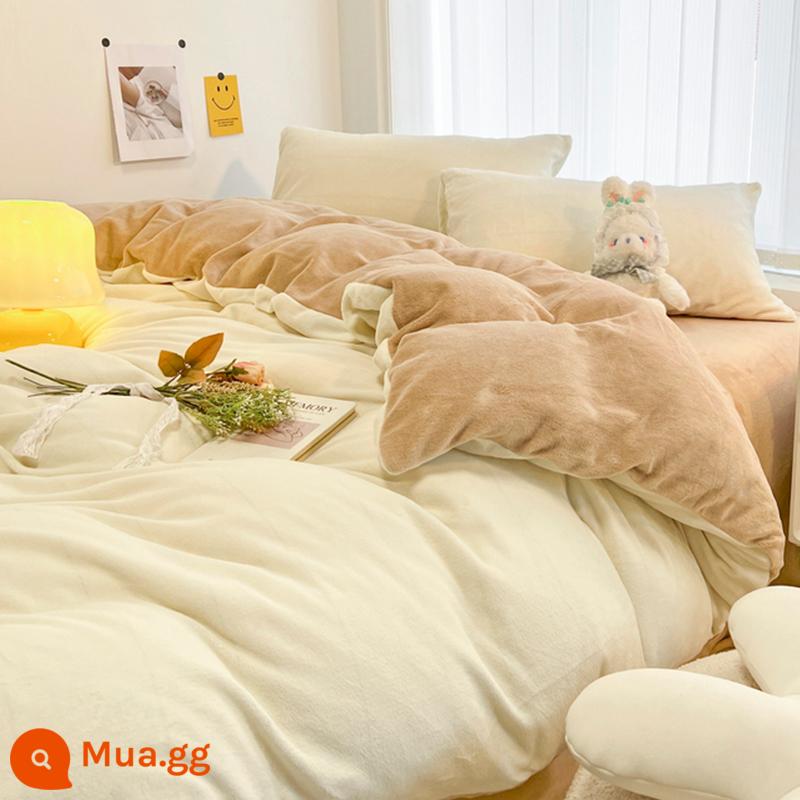 Jieliya Winter Milk Velvet Four -Piece Coral Velvet dày, ấm áp -up của hương vị Fran, ba mảnh giường - Cà phê trắng nhạt + nhạt