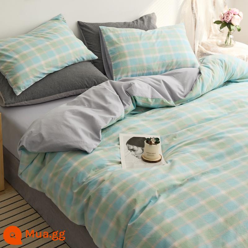 Jie Liya chăn bông đã giặt vỏ chăn đơn mảnh 200x230 bông cotton nguyên chất Ga trải giường đơn 150x200 - Phật Nuan-Quả Xanh