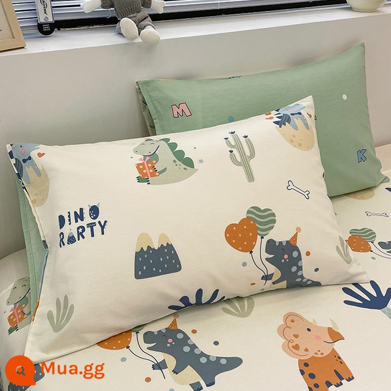 Jie Liya 100 vỏ gối cotton một đôi vỏ gối cotton nguyên chất đôi 48x74cm vỏ gối nam Plus hộ gia đình - Thế giới khủng long [Gói cặp]