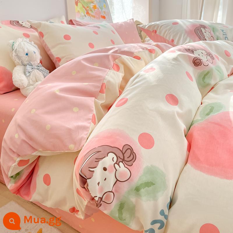 Jie Liya mùa xuân cotton nguyên chất 4 mảnh 100 cotton chăn ga trải giường ins đơn ký túc xá giường 3 mảnh bộ - Peach Girl [100% cotton chải kỹ, không co rút, không phai màu]