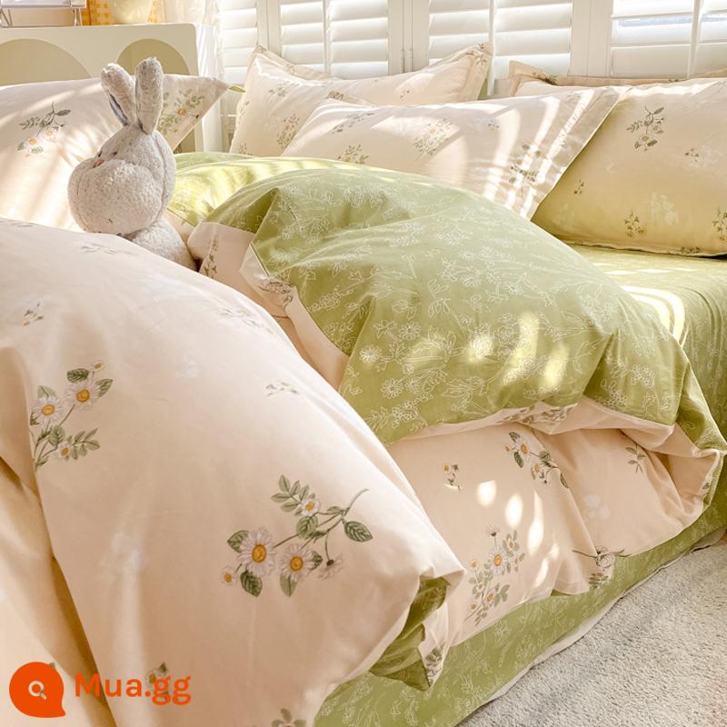 Jie Liya kiểu Mỹ 100% cotton chăn ga gối 4 mảnh chăn ga trải giường 3 mảnh Bộ ga trải giường được trang bị - Xianzi [in và nhuộm phản ứng, không phai và không co lại]