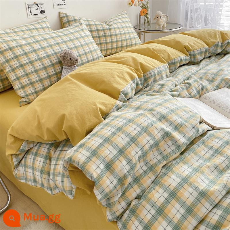 Jie Liya chăn bông đã giặt vỏ chăn đơn mảnh 200x230 bông cotton nguyên chất Ga trải giường đơn 150x200 - màu xanh be