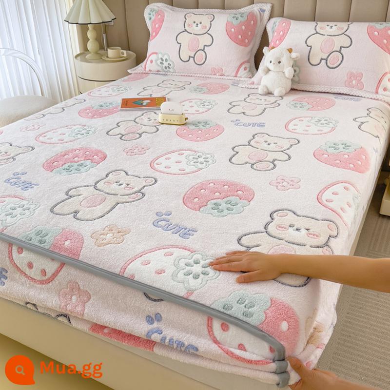 Jieliya sữa san hô mô hình Velvet Single Bed Bed Mids Matsus Mattp Mattop Caper Matsted Mattop Cast Set - dâu gấu