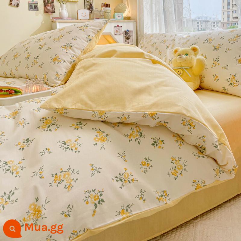 Jie Liya cotton nguyên chất bốn mảnh 100 cotton chăn ga trải giường chăn ga gối trải giường ký túc xá chăn ga trải giường bộ ba món - nhàn nhã