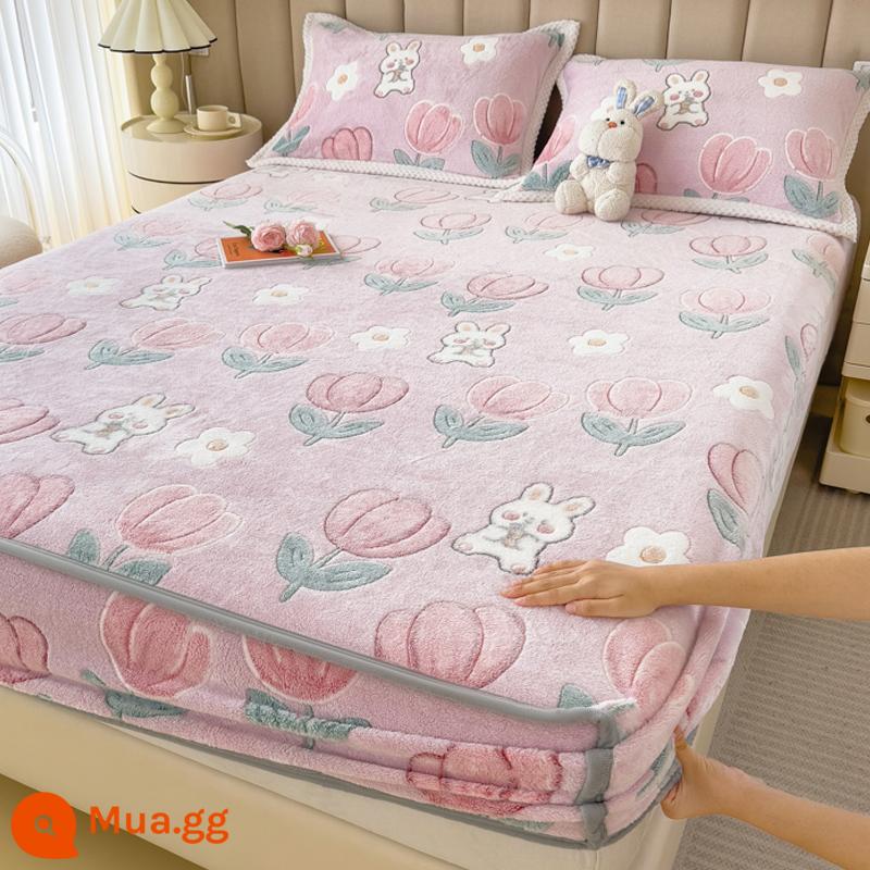 Jieliya sữa san hô mô hình Velvet Single Bed Bed Mids Matsus Mattp Mattop Caper Matsted Mattop Cast Set - Thỏ hoa