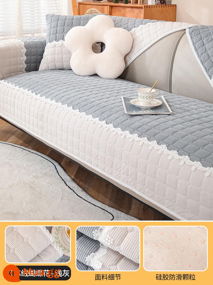 Đệm sofa, đệm phổ thông cho tất cả các mùa, vỏ sofa phổ thông đơn giản hiện đại, bao gồm tất cả các loại đệm, vải bọc mùa đông đệm mới - Đệm sofa nhung hình hoa bướm [xám nhạt]