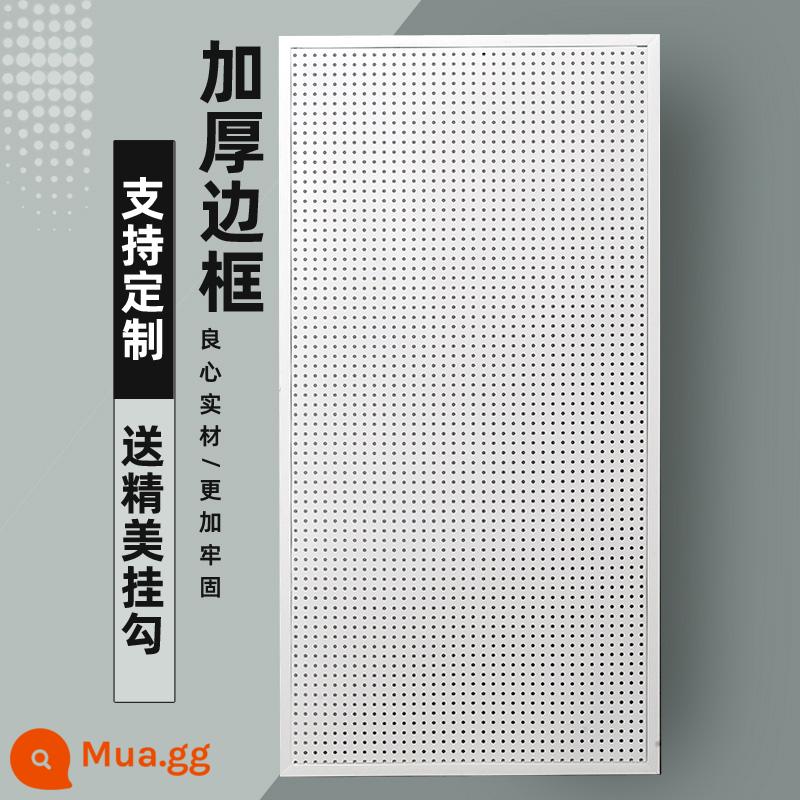 Lỗ tròn bảng lỗ có giá để đồ bảo vệ điện thoại di động phụ kiện treo tất trưng bày siêu thị trang sức dụng cụ phần cứng kệ treo tường - 40*100 trắng có khung, tặng kèm 20 móc đôi 10 cm