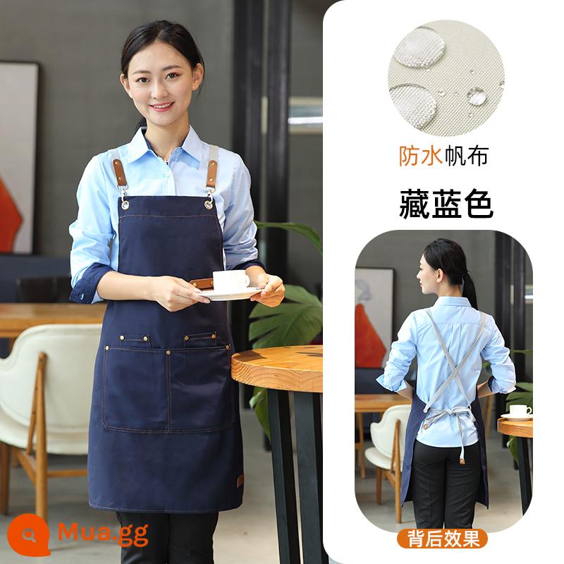 Tạp dề denim tùy chỉnh in logo làm móng bánh cà phê quán trà sữa cắt tóc vải chống thấm quần áo làm việc cho nữ - FM181 vải canvas chống thấm nước nổi tiếng trên internet màu xanh