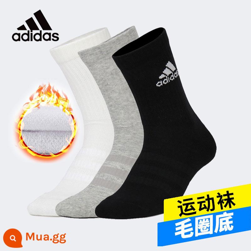 Vớ Adidasadidas, vớ bóng rổ, vớ thể thao, vớ cỏ ba lá nam, vớ trẻ em - [Đế khăn toàn đế] Ba đôi đen, trắng và xám DZ9355