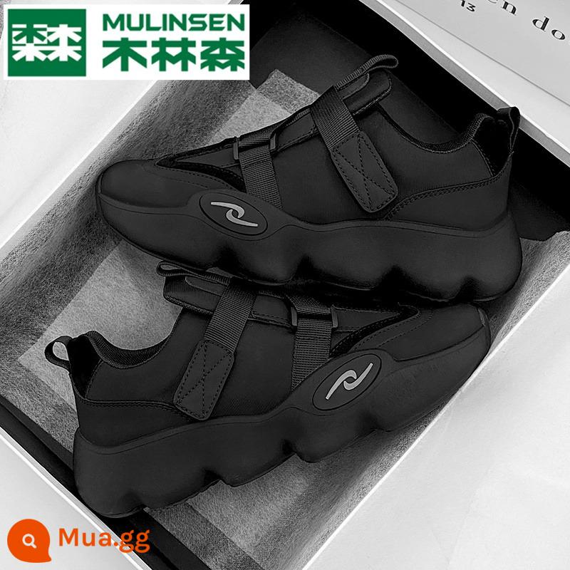 Mulinsen Giày Nam Thu Đông 2022 Hàng Châu Âu Thể Thao Đen Chiến Binh Không Dây Giày Velcro Slip On Daddy Ins - đen