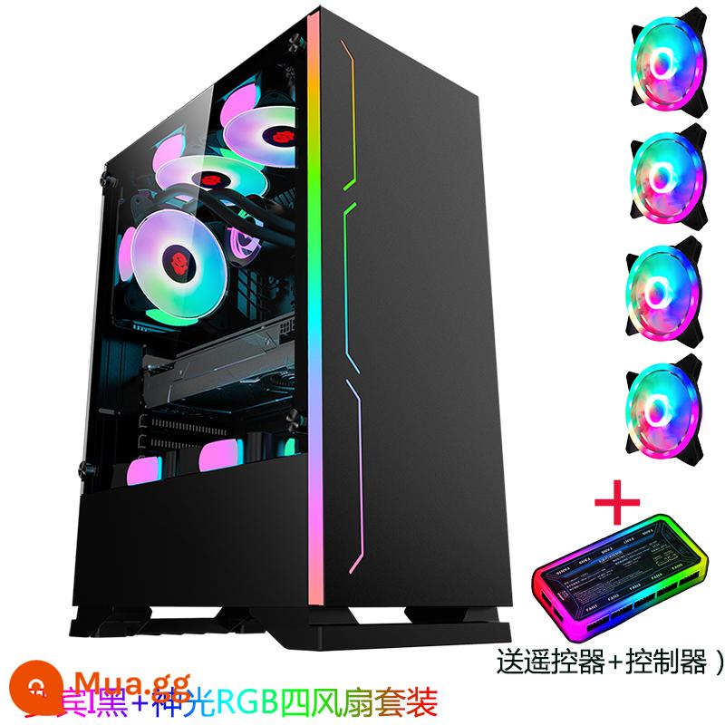 Play Jia Robin I light bar Vỏ máy tính RGB kính cường lực toàn mặt Bộ nguồn trong suốt dưới card đồ họa dài vỏ máy tính để bàn - Bộ quạt bốn quạt Robin I Black + Shenguang RGB