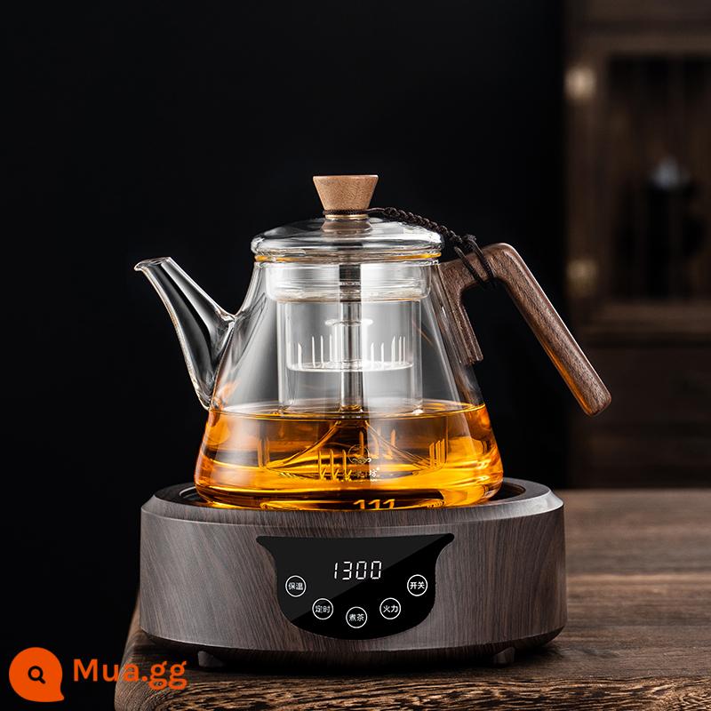 Fengxiang Black Crystal Cooker Tea Nấu Tè Teeer Home Mini Nhỏ Tea Điện từ Tay bếp đa năng Sức khỏe Kính Sức khỏe Cảm hứng Thông minh - Bếp óc chó đen + nồi A6 (nồi hấp + luộc) 1.0L tặng 6 chén