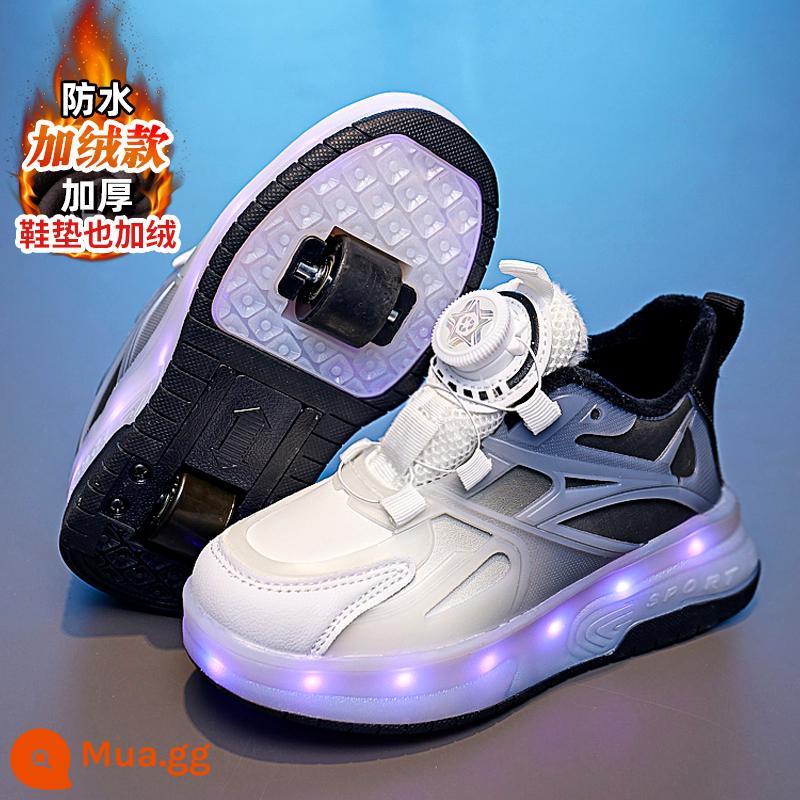 Giày Heelys cho bé gái mùa thu đông 2023 giày trượt trẻ em Kuromi vô hình trượt tóc học sinh bốn bánh - Vải nhung đen