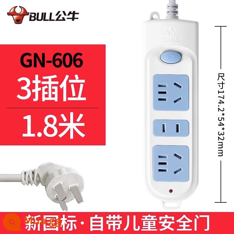 Bull socket plug-in dải dòng hộ gia đình chính hãng 3/5 m ký túc xá sinh viên bảng dây xốp bảng cắm có dây 6 vị trí - 3 phích cắm 1,8 mét 606.