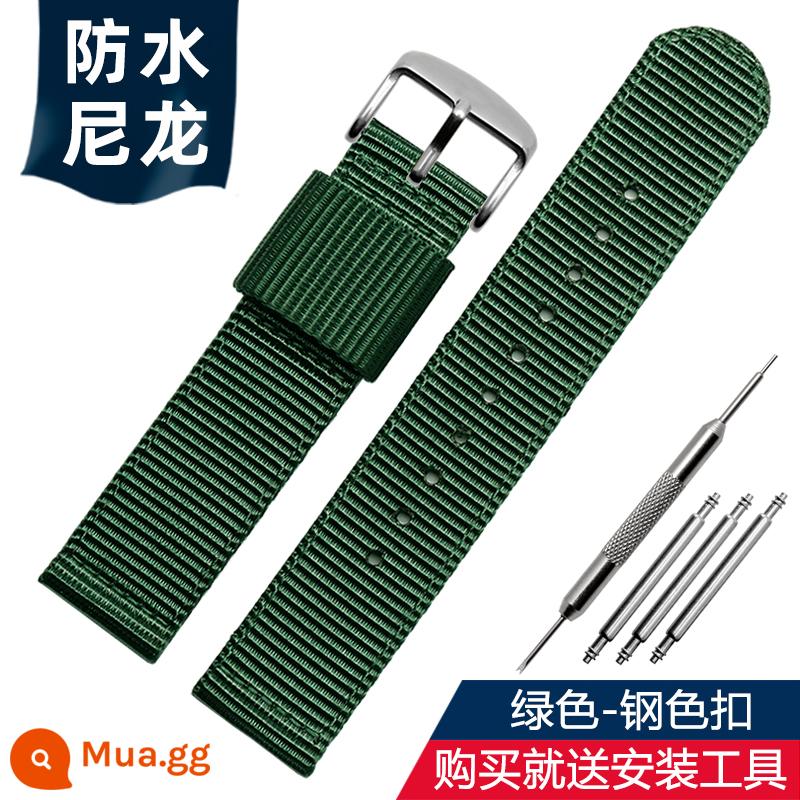 Nato thay thế Seiko Seagull dw dây đeo bằng vải nylon màu xanh đen cho nam và nữ 18/20/22/24mm - Khóa thép màu xanh lá cây