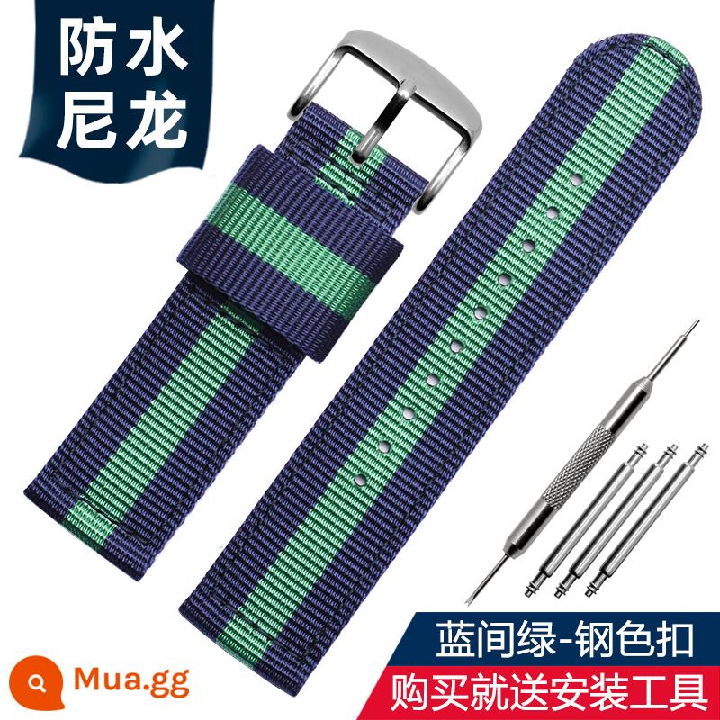 Nato thay thế Seiko Seagull dw dây đeo bằng vải nylon màu xanh đen cho nam và nữ 18/20/22/24mm - Khóa màu thép xanh và xanh