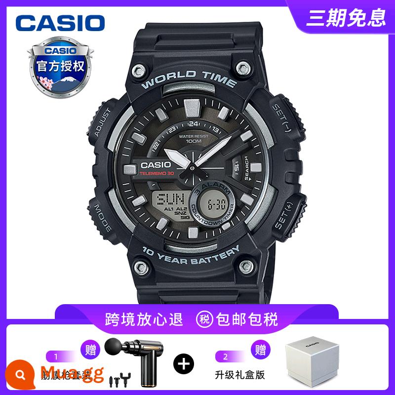 Đồng hồ CASIO nam sinh viên thể thao chiến binh màu đen trái tim bóng tối AEQ110 đồng hồ điện tử giới hạn đồng hồ thạch anh vàng đen - AEQ-110W-1AVDF [Súng fascia hoặc tai nghe Bluetooth miễn phí]