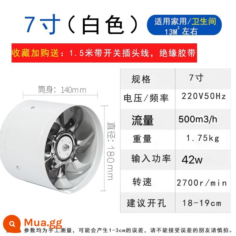 Aimeitai Ống thông gió Quạt hút Hút khói nhà bếp Quạt thông gió Quạt hút công nghiệp Quạt hút phòng bột - Tròn 7 inch [thích hợp để khoan 180mm] trắng + quà tặng miễn phí