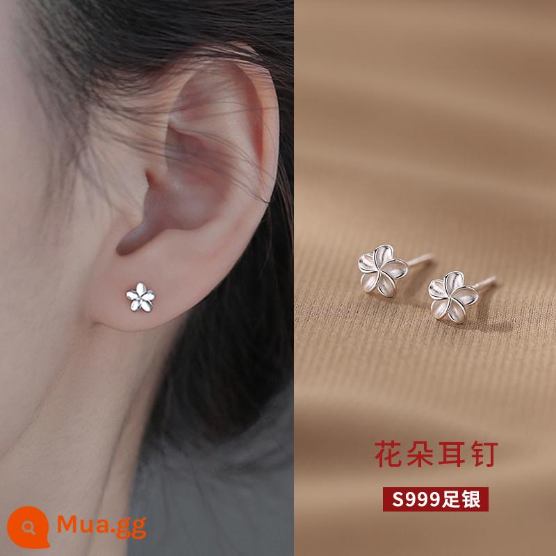 Kim xỏ lỗ tai cho nữ, bạc 999, bông tai mới phổ biến 2024, đinh xương tai hàng ngày, không cần tháo bông tai khi ngủ - [Bạc nguyên chất 999] Bông tai hình hoa