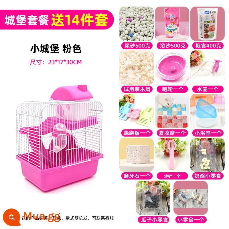 Lồng chuột hamster gấu vàng biệt thự siêu lớn sang trọng hamster nhỏ cung cấp gói hoàn chỉnh lồng lâu đài acrylic hai lớp - Gói miễn phí Little Castle Pink❤Bộ 14 món