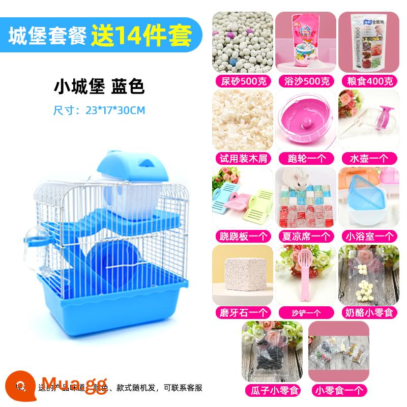 Lồng chuột hamster gấu vàng biệt thự siêu lớn sang trọng hamster nhỏ cung cấp gói hoàn chỉnh lồng lâu đài acrylic hai lớp - Gói miễn phí lâu đài nhỏ màu xanh ❤Bộ 14 món