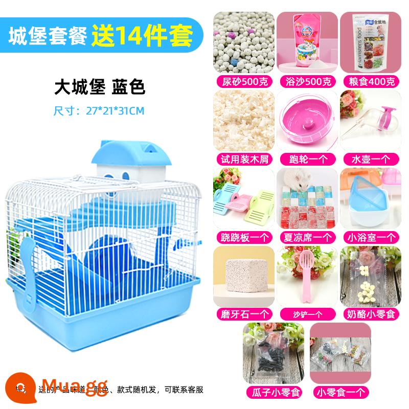 Lồng chuột hamster gấu vàng biệt thự siêu lớn sang trọng hamster nhỏ cung cấp gói hoàn chỉnh lồng lâu đài acrylic hai lớp - Gói miễn phí Big Castle Blue❤ Bộ 14 món