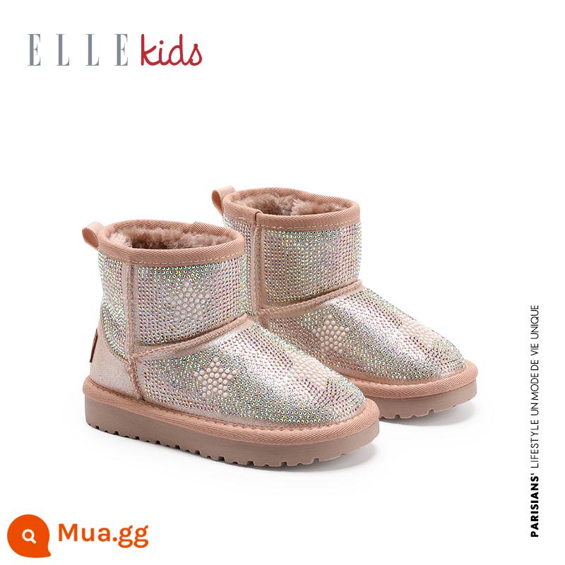 Giày Trẻ Em ELLEkids Giày Bé Gái Cotton Mùa Đông Mới Chống Trơn Trượt Bé Gái Mùa Đông Giày Plus Nhung Ấm Áp Trẻ Em Ủng Đi Tuyết - Hồng