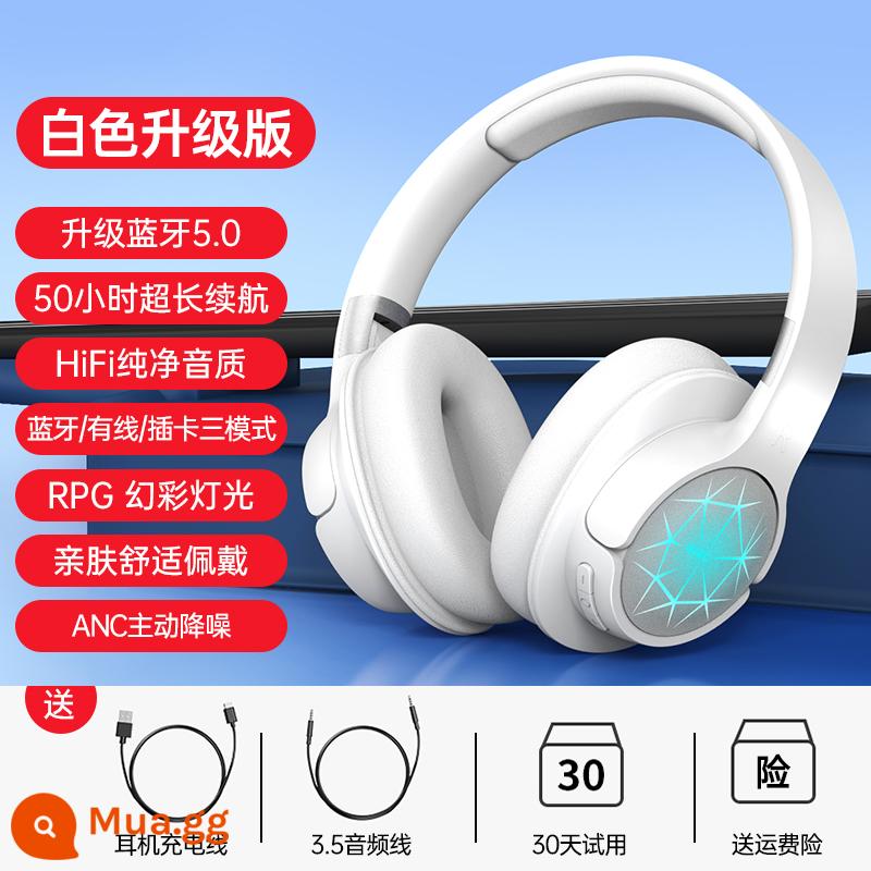 Tai nghe Bluetooth gắn trên đầu chính hãng có micrô khử tiếng ồn máy tính không dây thực sự trò chơi thể thao điện tử có dây âm thanh chất lượng cao - Trắng [nâng cấp mới] Hiệu ứng âm thanh vòm 9D_vị trí nghe_giọng nói độ phân giải cao giảm tiếng ồn