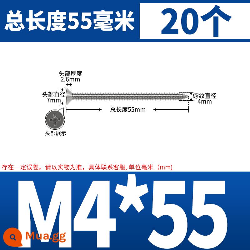 Thép không gỉ 304 dài thêm đầu chìm Vít tự tháo mở rộng đầu phẳng chéo vít gỗ M3M4M5-M8 * 200 - Có sẵn hộp chuyển đổi M4*55 (20 chiếc)