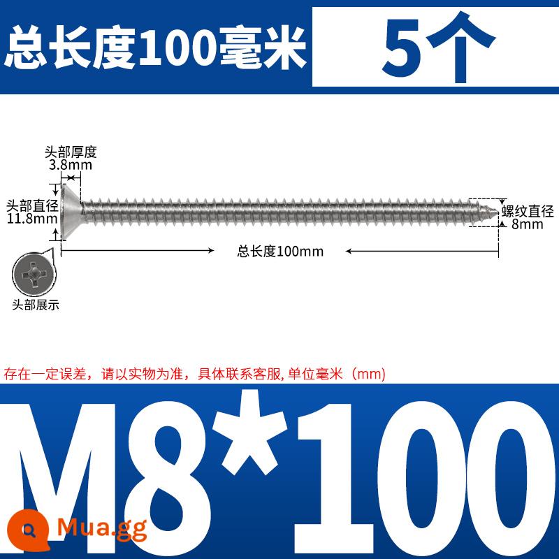 Thép không gỉ 304 dài thêm đầu chìm Vít tự tháo mở rộng đầu phẳng chéo vít gỗ M3M4M5-M8 * 200 - M8*100 (5 cái)