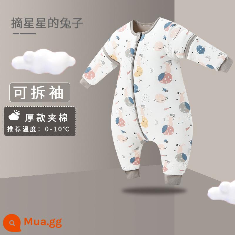 Túi ngủ Kaimenli cho bé mùa xuân, mùa thu và mùa đông cotton dày cho bé trẻ em chống đá chăn bốn mùa đồ ngủ nhiệt độ không đổi phổ quát - Thỏ cho các vì sao (tay áo chần bông dày có thể tháo rời, nhiệt độ phòng 0-15 độ)