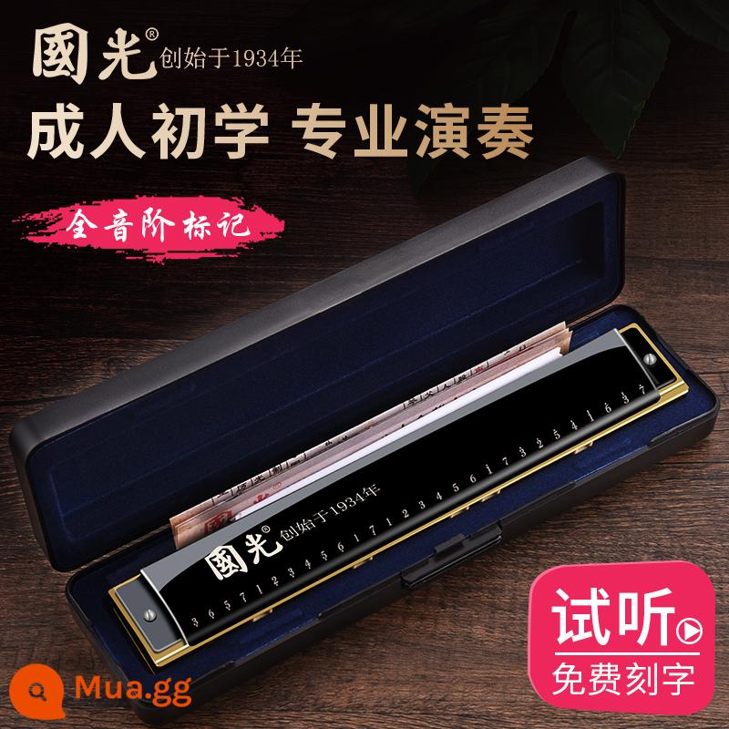 Thượng Hải Guoguang harmonica 24 lỗ đa âm C-tune học sinh mới bắt đầu tự học nhạc cụ đàn organ cửa - Đen đa âm 28 lỗ [tiêu chuẩn]