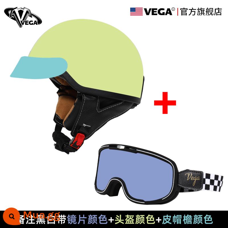 Mỹ VEGA Retro Đầu Máy Đầu Máy Mũ Nam Nữ Nhật Bản Harley Mũ Bảo Hiểm Nửa Mùa Đông 4 Xe Ô Tô Điện Muỗng Mũ Bảo Hiểm - Kẻ sọc có màu mắt kính nhận xét + màu mũ bảo hiểm + màu vành da