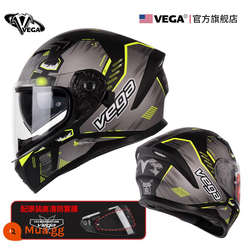 Mỹ VEGA Moto rcycle Mũ Bảo Hiểm Xe Máy Chạy Mũ Bảo Hiểm Chống Sương Mù Mùa Đông Nam Nữ Bốn Mùa Đa Năng Cá Tính mũ Bảo Hiểm Full - Đen, xám và vàng có chống sương mù