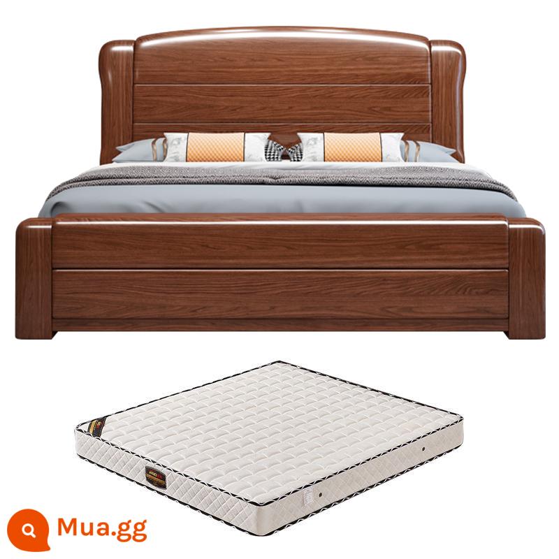 Walnut Solid Wood Giường đôi giường Trung Quốc 1.5 - Giường gỗ óc chó + nệm lò xo