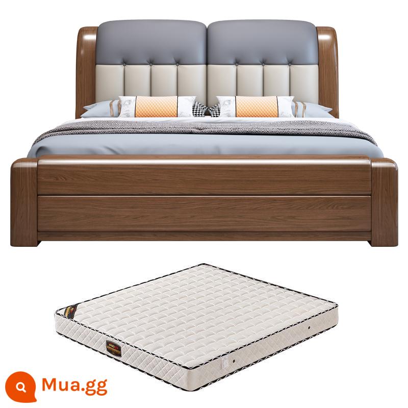 Walnut Solid Wood Bed 1.8 -Meter Double Bed Modern Modern Minorist 1.5 -Meter Túi mềm Master Phòng ngủ Hộp cao Bed Bed Wedding - Giường gỗ óc chó + nệm lò xo