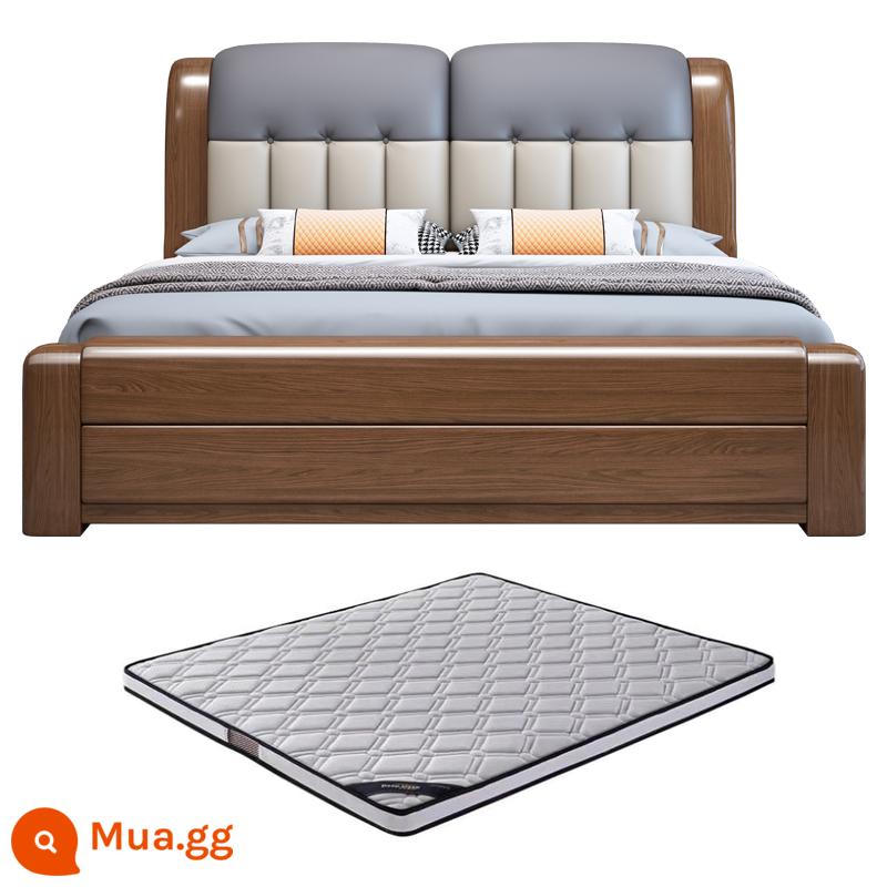 Walnut Solid Wood Bed 1.8 -Meter Double Bed Modern Modern Minorist 1.5 -Meter Túi mềm Master Phòng ngủ Hộp cao Bed Bed Wedding - Giường gỗ óc chó + thảm nâu thân thiện với môi trường