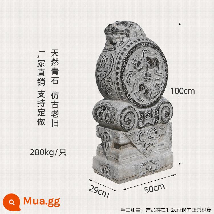 Bến tàu khắc bằng đá giữ một cặp nhà màu xanh đồ đá con sư tử đá trống Stone Stone Pier - Kiểu dáng một chiều cao 100 cm