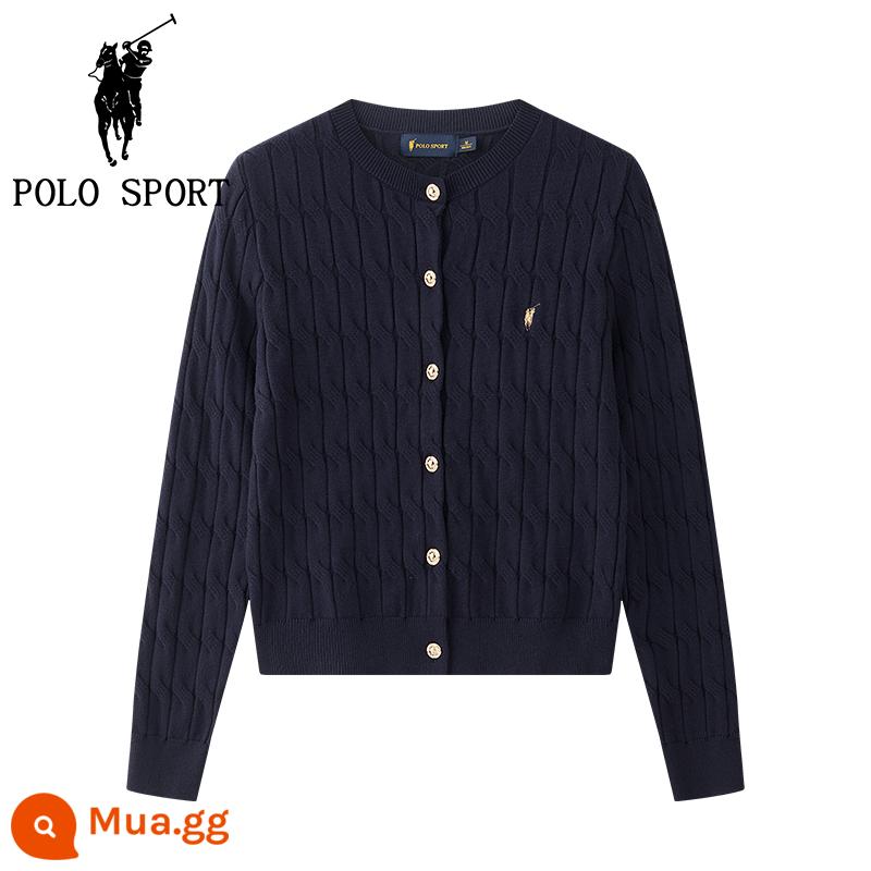 POLO THỂ THAO nữ mới cổ tròn dệt kim cardigan mùa thu hàng đầu mới Ralph Lauren polo màu cáp áo len áo khoác - Ẩn màu xanh lá cây