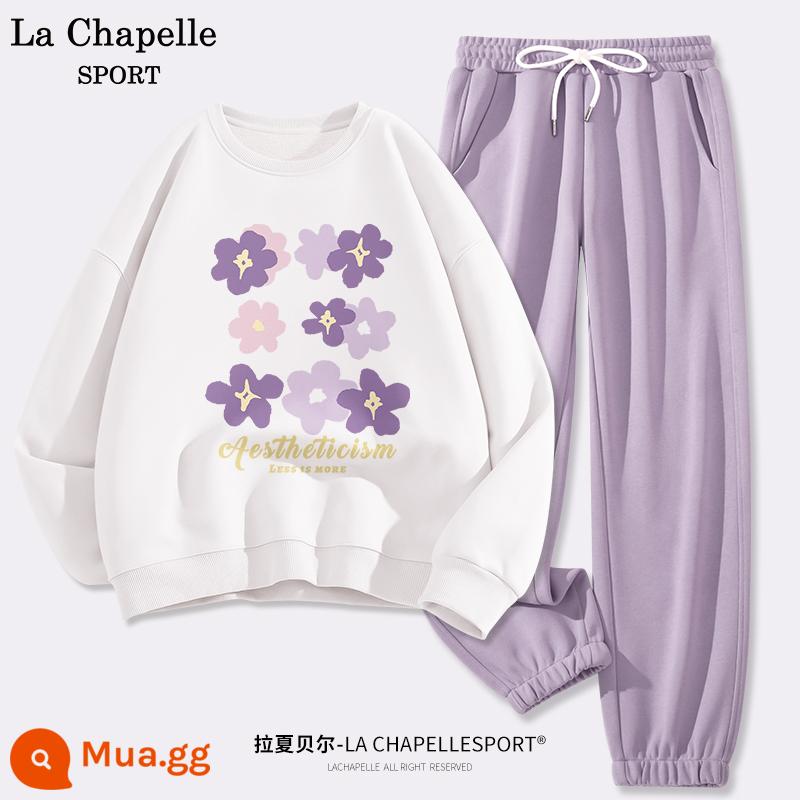 La Chapelle Bộ Đồ Thể Thao Nữ 2023 Mới Thu Đông Sinh Viên Cổ Tròn Và Nhung Quần Âu Bộ 2 W - Trắng(Camellia)+Tím(Trống)