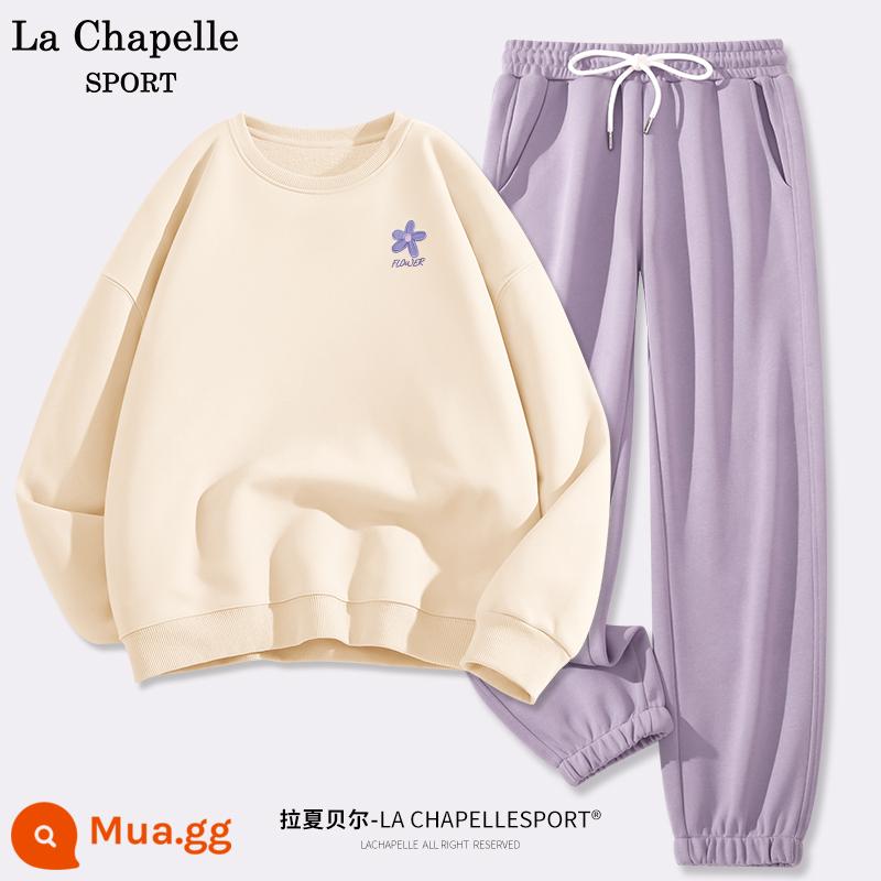 La Chapelle Bộ Đồ Thể Thao Nữ 2023 Mới Thu Đông Sinh Viên Cổ Tròn Và Nhung Quần Âu Bộ 2 W - Màu trắng sữa (phong lan) + tím (trống)