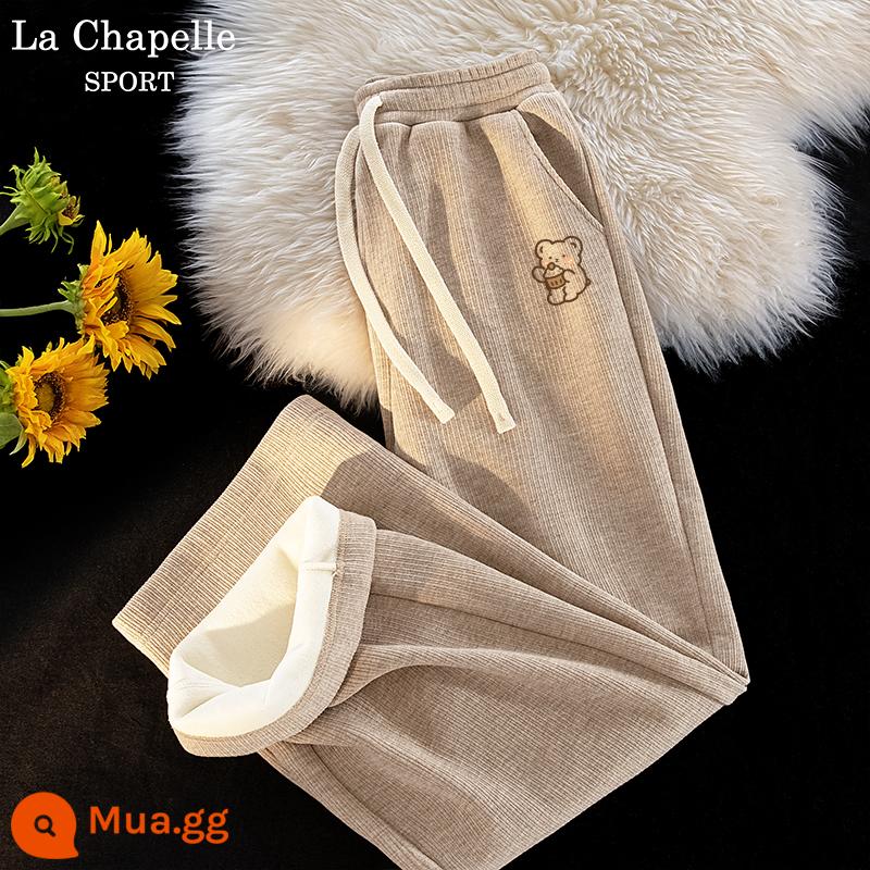 La Chapelle Plus nhung quần âu cho nữ 2024 mới xuân thu nhỏ quần ống rộng gạo nếp quần nữ mùa đông X - [Phong cách lông cừu] Trà sữa nâu (Nhãn quần gấu tráng miệng)