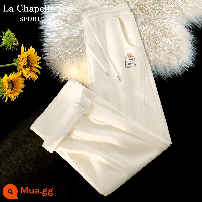 La Chapelle Plus nhung quần âu cho nữ 2024 mới xuân thu nhỏ quần ống rộng gạo nếp quần nữ mùa đông X - [Phong cách xuân thu] Màu trắng sữa (Logo quần có túi gấu)