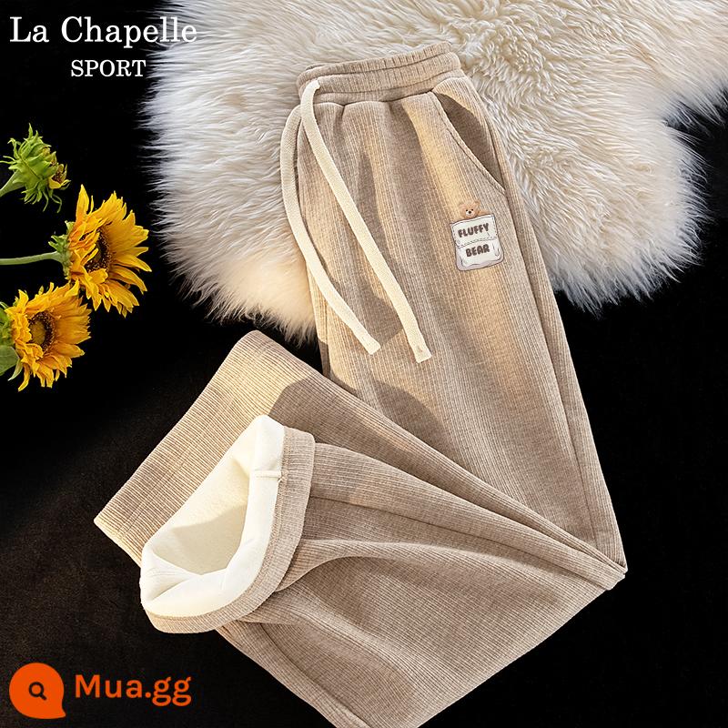 La Chapelle Plus nhung quần âu cho nữ 2024 mới xuân thu nhỏ quần ống rộng gạo nếp quần nữ mùa đông X - [Phong cách lông cừu] Trà sữa nâu (Nhãn gấu túi quần)