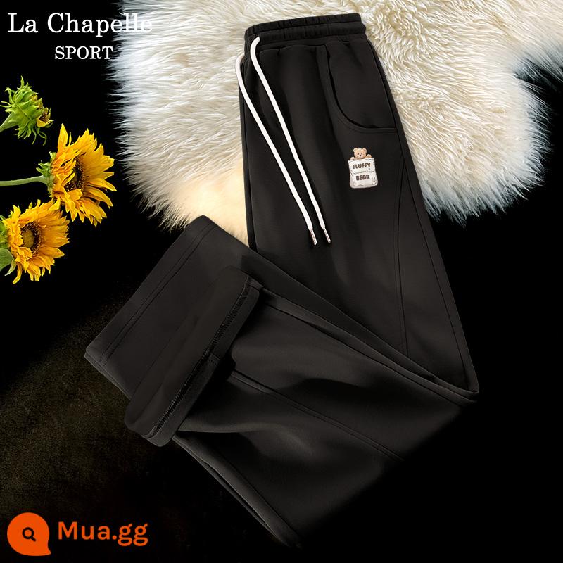 La Chapelle Plus nhung quần âu cho nữ 2024 mới xuân thu nhỏ quần ống rộng gạo nếp quần nữ mùa đông X - [Phong cách xuân thu] Đen (Logo quần có túi gấu)