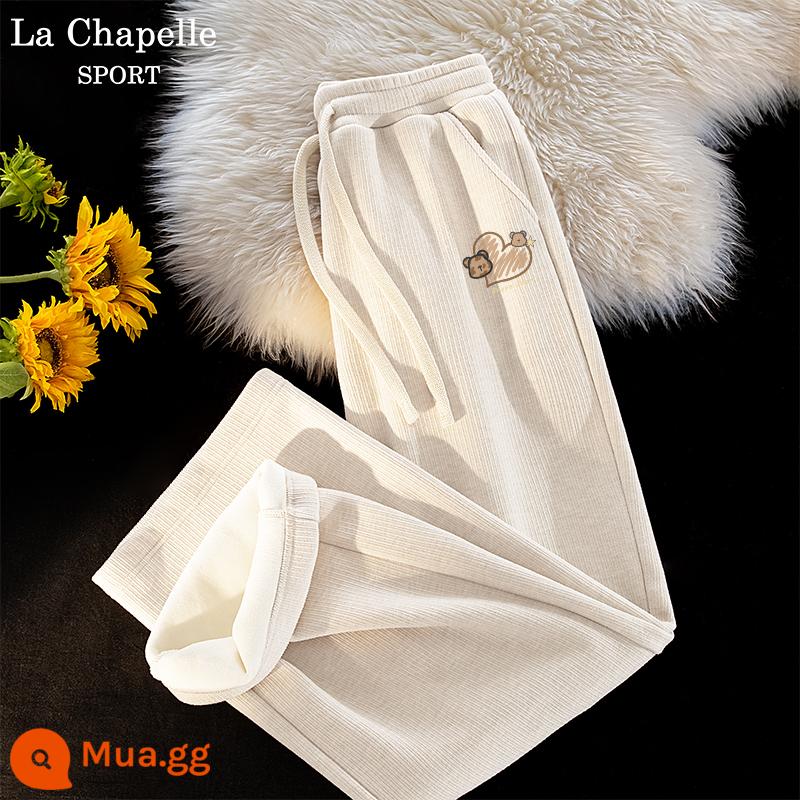 La Chapelle Plus nhung quần âu cho nữ 2024 mới xuân thu nhỏ quần ống rộng gạo nếp quần nữ mùa đông X - [Phong cách lông cừu] Off-White (Nhãn quần in hình trái tim)