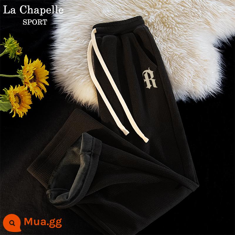 La Chapelle Plus nhung quần âu cho nữ 2024 mới xuân thu nhỏ quần ống rộng gạo nếp quần nữ mùa đông X - [Phong cách lông cừu] màu đen (logo quần phông chữ retro)